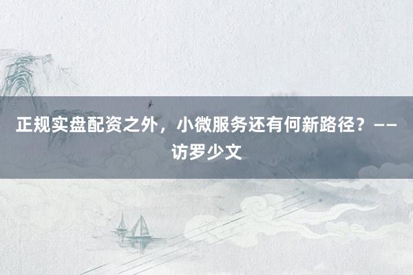 正规实盘配资之外，小微服务还有何新路径？——访罗少文
