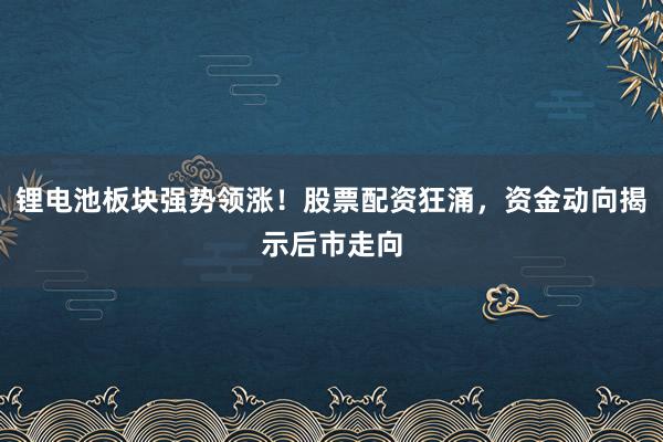锂电池板块强势领涨！股票配资狂涌，资金动向揭示后市走向