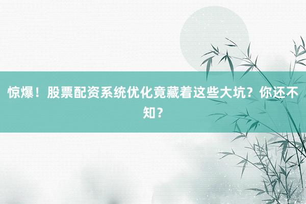 惊爆！股票配资系统优化竟藏着这些大坑？你还不知？