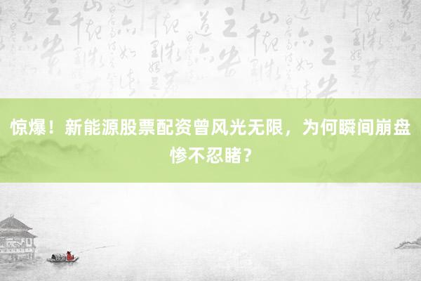 惊爆!新能源股票配资曾风光无限,为何瞬间崩盘惨不忍睹?