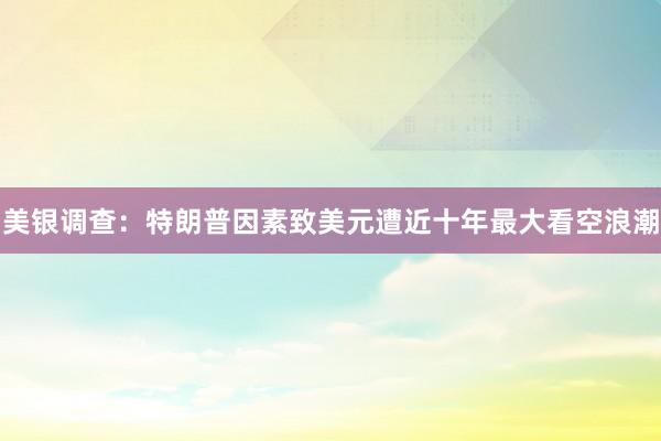 美银调查：特朗普因素致美元遭近十年最大看空浪潮