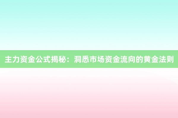 主力资金公式揭秘：洞悉市场资金流向的黄金法则