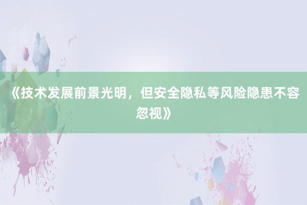《技术发展前景光明，但安全隐私等风险隐患不容忽视》